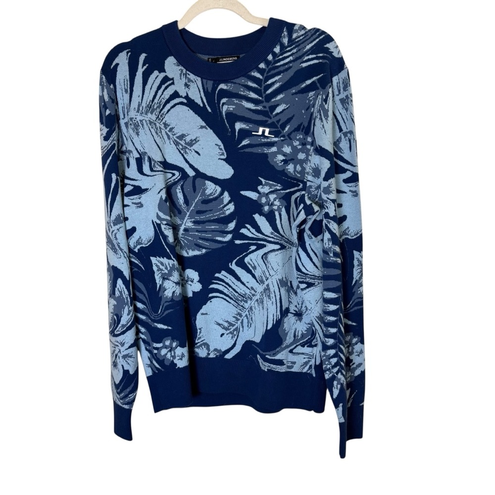 J.Lindeberg Men's Navy Percy Hibiscus Double Knit Crewneck Golf Sweater sz XL